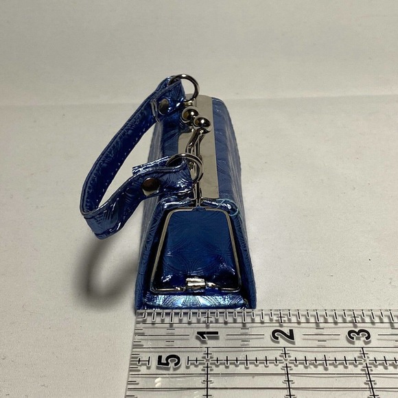 Tic Tok Mini Lipstick Coin Purse Shiny Blue Geometric Pattern Removable Handle - Picture 8 of 9